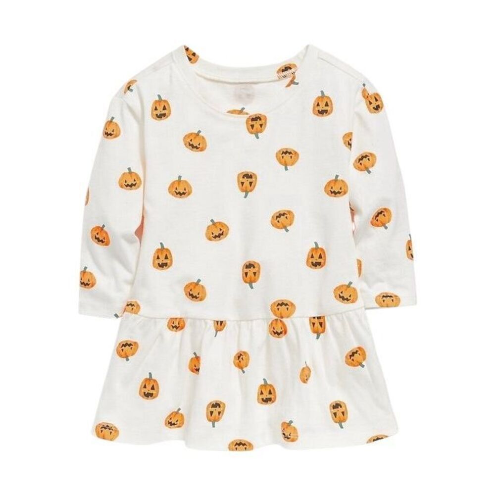 GAP Old Navy Infant Baby 3-6 Months Long-Sleeve Pumpkin Printed Drop-Waist Dress